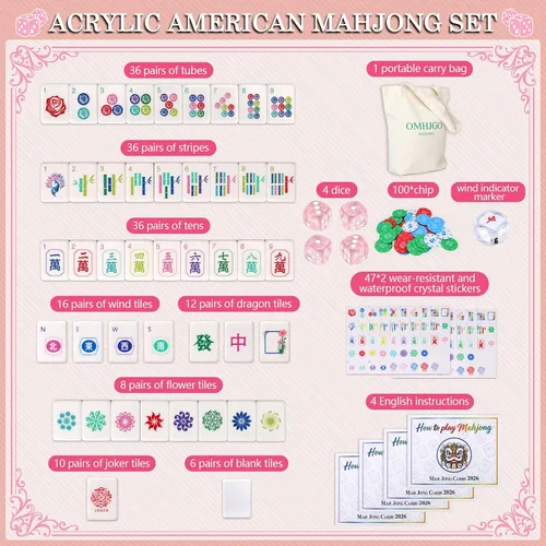 Vista 4 de American Mahjong - Juego de azulejos para amantes de Mah Jong Rosa pálido