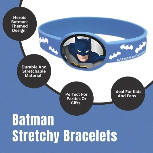 Vista 4 de Unique Pulseras elásticas de Batman (paquete de 4), ideales para cumpleaños y fiestas de niños