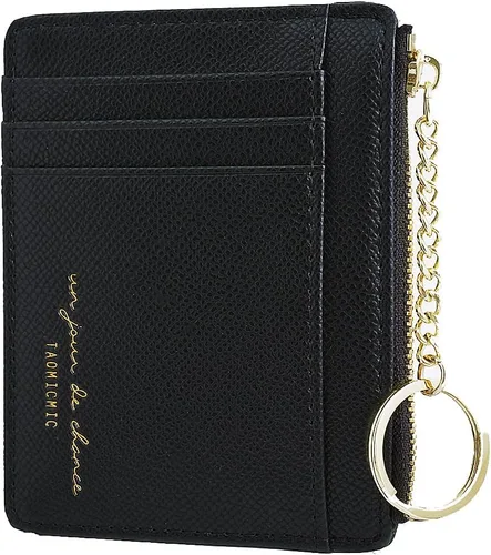 Vista 8 de Cartera pequeña de piel para mujer, con llavero, delgado, tarjetero, mini monedero con llavero.