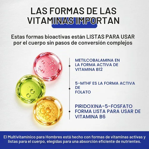 Vista 5 de Multivitamínico para hombres - Complejo B y B12 Whole Foods & Enzimas