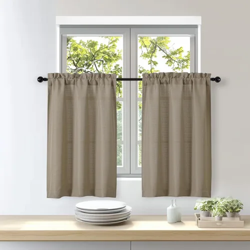 Vista 59 de OWENIE Bob Juego de 2 Paneles de Cortinas Negras de Cocina para Ventanas de 36 Pulgadas de Largo, Cortinas Cortas de Café con Textura de Lino
