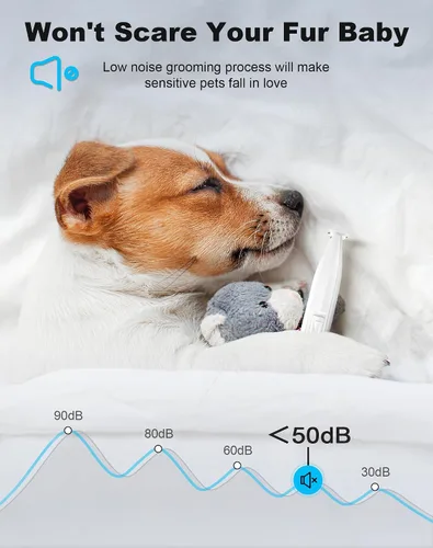 Vista 9 de Cortadora de patas de perro para aseo, cortadora de perros recargable inalámbrica con hoja ensanchada, afeitadora eléctrica de precisión de bajo