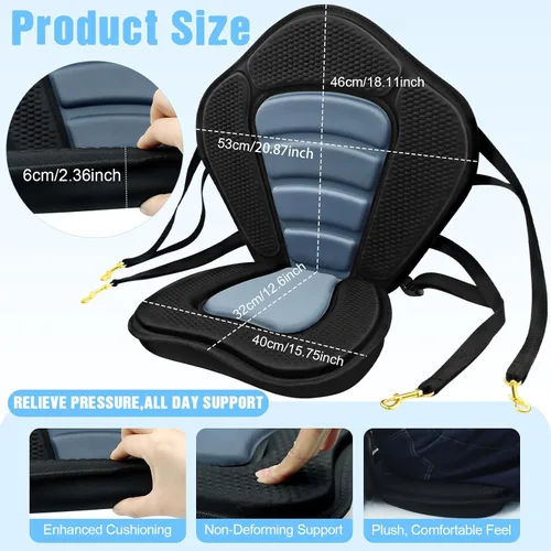 Vista 2 de Asiento de kayak acolchado de lujo para barco de pesca, asiento de canoa sentado en la parte superior, cómodo soporte de respaldo universal