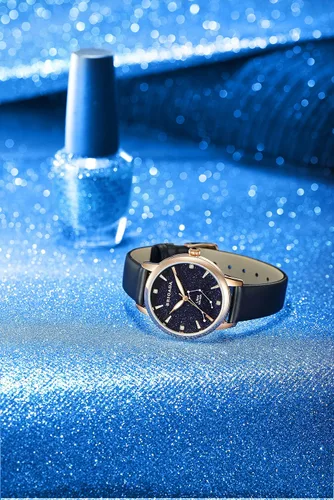 Vista 4 de BRIGADA Relojes de constelación de cristal luminoso para mujer con correa de cuero negro impermeable para mujer