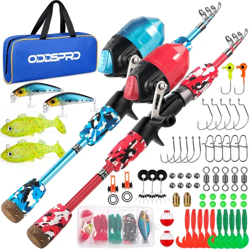 Vista 20 de ODDSPRO Caña de pescar para niños, kit combinado de caña de pescar y carrete telescópico portátil para niños, con caja de aparejos de pesca Spincast