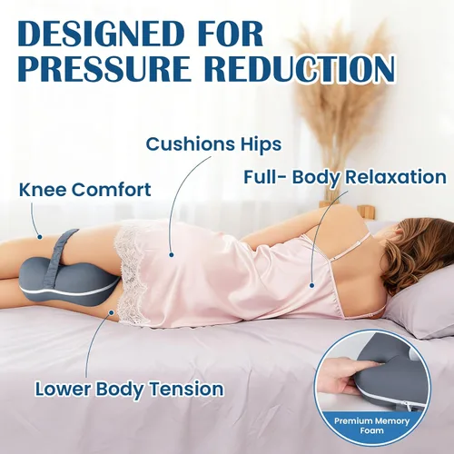 Vista 5 de SweetSlubr Almohada de rodilla para dormir de lado, almohada de piernas para aliviar el dolor de ciática, almohada ergonómica de espuma