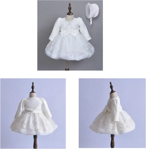 Vista 6 de Vestido formal blanco para bautizo o fiesta de boda 3 piezas
