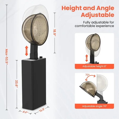 Vista 2 de TASALON Secador de pelo profesional con capó, 1000 W, acero inoxidable negro, soporte ajustable en altura y ángulo, inclinación de 70°, capucha