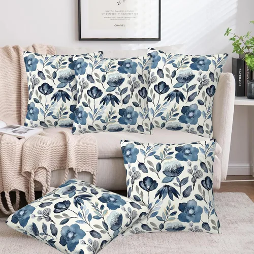 Vista 6 de Fundas de almohada Naqiuli azules florales de 16x16 pulgadas, juego de 2 fundas de almohada decorativas, fundas de cojín para dormitorio, sala