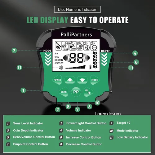 Vista 2 de PalliPartners - Detector de metales para adultos impermeable profesional de mayor precisión, detector de oro con pantalla LCD, 5 modos, chip DSP
