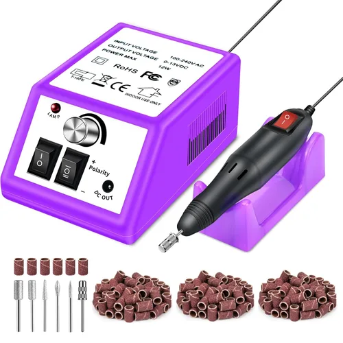 Vista 9 de LAVAED Kit de máquina de taladro de uñas eléctrico profesional, vibración de bajo ruido con brocas de uñas y bandas de lijado para taladro de uñas