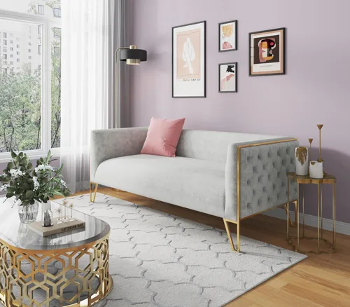 Vista 2 de Manhattan Comfort Vector - Sofá de terciopelo de 81.5 pulgadas para sala de estar, acolchado de espuma, tapicería con botones, marco de acero
