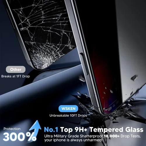Vista 5 de WSKEN Protector de pantalla de privacidad para iPhone 15 Pro Max [eliminación automática de polvo] Pantalla de cobertura completa 2.5D Edge 28