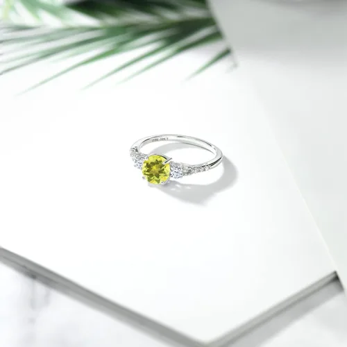 Vista 17 de Gem Stone King Anillo de compromiso de 3 piedras preciosas redondas de oro blanco de 10 quilates con piedra natal de 0.236 in con piedra natal