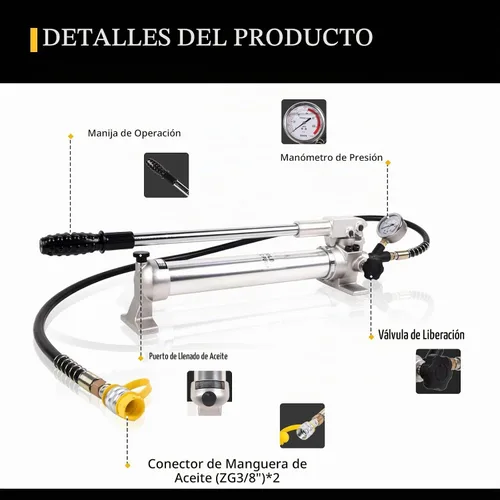 Vista 2 de Bombas hidráulicas CP-700 Bomba manual 10000Psi - 900CC aleación de aluminio de efecto único y manguera de 1.8M con manómetro