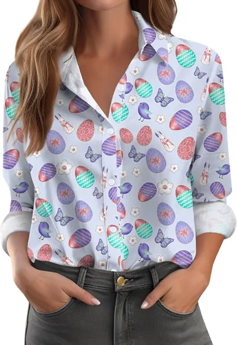 Vista 21 de Camisetas de San Valentín para mujer, camisas con botones, blusas de corazón, elegantes, informales, cuello de solapa, manga larga, suave, cómoda