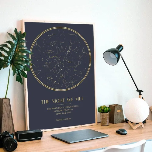 Vista 3 de Póster de mapa de estrellas personalizado con fecha y lugar específico, lienzo impreso de mapa de constelación, para cumpleaños, boda, romántico