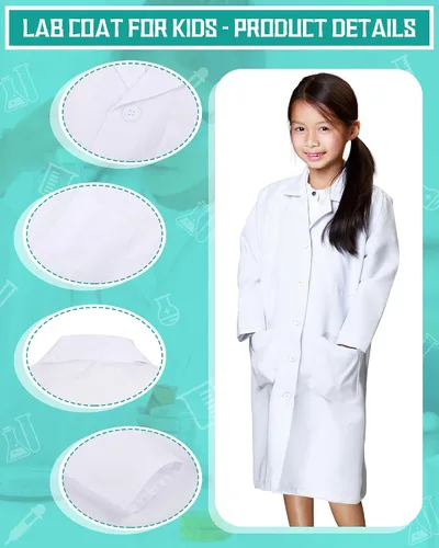 Vista 3 de Taiyin 6 piezas de disfraz de médico para niños, abrigo de laboratorio, uniforme unisex para niños y niñas, enfermeras, graduación, ciencias