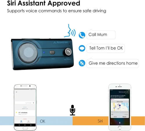 Vista 2 de Avantree CK11 Bluetooth 5.0 Kit de teléfono celular manos libres, altavoz fuerte de 3 W, asistente Siri, encendido automático de movimiento, perilla