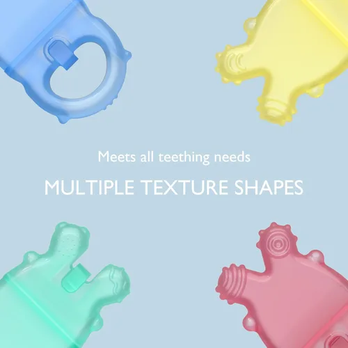 Vista 6 de Momcozy Juguetes mordedores para bebés, juguetes de dentición de silicona rellenables con agua fría para bebés, mordedor frío, mordedores de agua