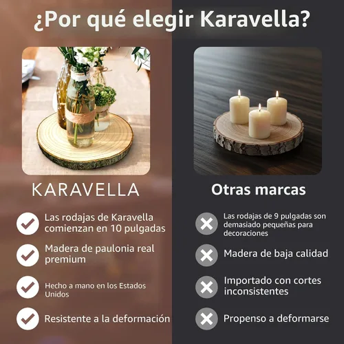 Vista 6 de KARAVELLA Rebanadas de madera grandes para centros de mesa, centros de mesa de madera para mesas, centro de mesa de boda rústico, losas de madera
