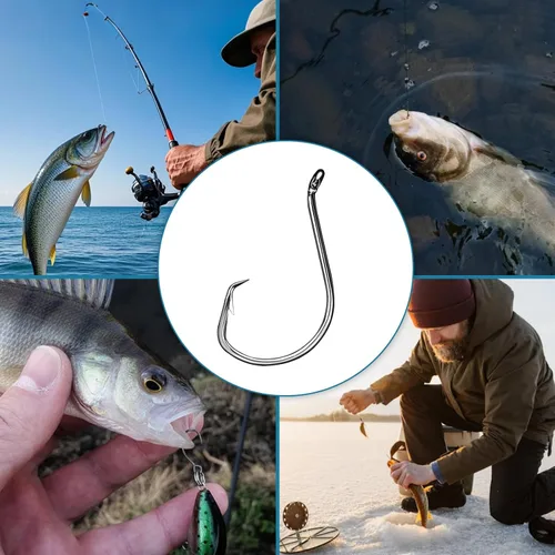 Vista 5 de 150 anzuelos circulares, anzuelos de pesca de acero de alto carbono resistentes para agua dulce y salada, variedad de diferentes tamaños de anzuelo