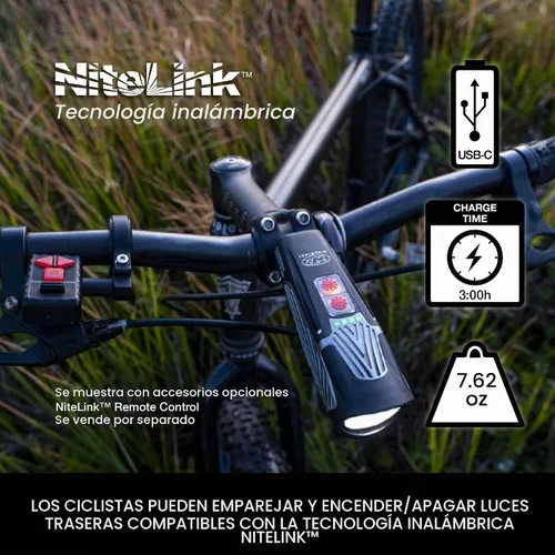 Vista 3 de NiteRider Lumina Max 1500/2000/2500 Bike Light USB-C Rechargeable LED Headlight with Wireless Control, 8 Lighting Modes, 8-Step Fuel Gauge, IP64