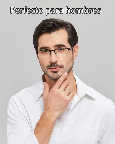 Vista 2 de Gafas de luz azul para hombre, con marco de metal, rectangular, sin montura y bloqueo UV, para computadora Lightweight Metal Frame Computer