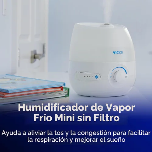 Vista 3 de Vicks Mini humidificador de vapor refrescante sin filtro, para habitación pequeña – Control de niebla variable – Funciona con Vicks VapoPads
