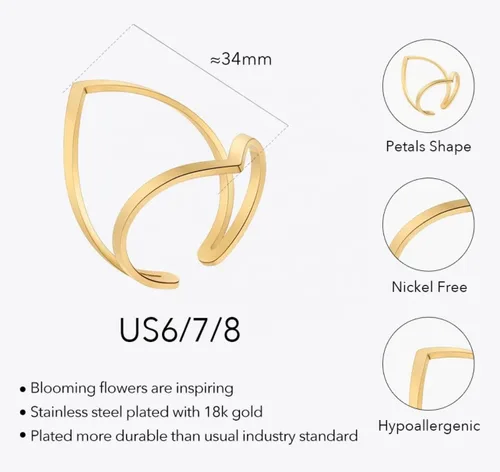 Vista 7 de Diseño original chapado en oro de 18 quilates joyería de acero inoxidable nuevo en anillo abierto de color dorado cónico geométrico para mujeres