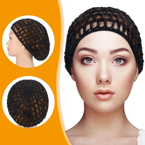 Vista 2 de Geyoga 2 piezas de redecilla de malla de ganchillo para cabello de rayón tejido, gorro tipo redecilla con cubierta de ganchillo, gorros de ducha