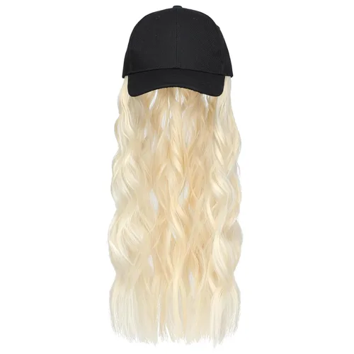 Vista 13 de Peluca de gorra de béisbol para mujer, gorra de béisbol con extensiones de cabello, gorra ajustable adjunta de 24 pulgadas de largo, ondulada