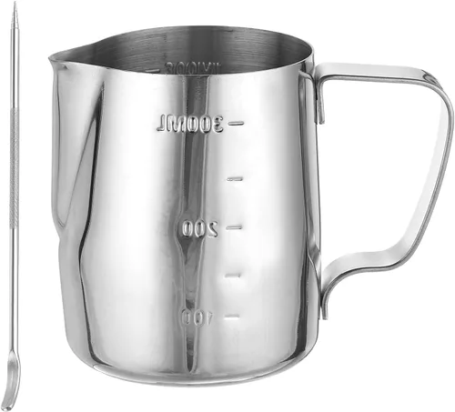 Vista 9 de uxcell Jarra de espuma de leche con líneas de escala, jarra de vapor de café de acero inoxidable de 20 oz/20.3 fl oz, accesorios para máquina