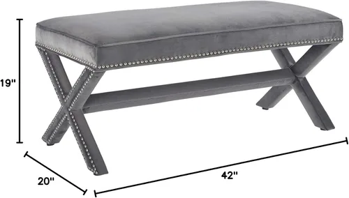 Vista 2 de Modway Rivet - Banco moderno tapizado de terciopelo con base en X y ribete de cabeza de clavo, color gris