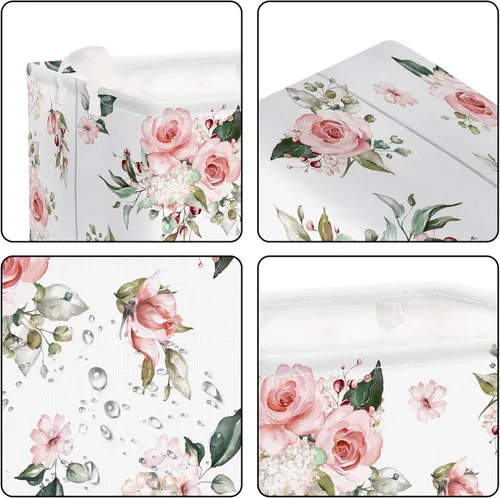 Vista 5 de Clastyle Cesta de regalo rectangular con diseño floral de rosa para bebé, toalla de almacenamiento al aire libre, juguete de piscina, manta
