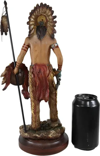 Vista 4 de Ebros Gift Camino de guerra listo para batalla, guerrero indio nativo americano, jefe tribal con tocado de batalla sosteniendo hacha de lanza