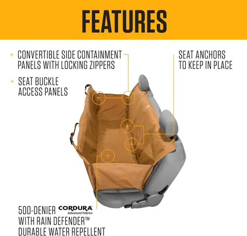 Vista 3 de Carhartt Hamaca Universal Ajustable de Lona de Nailon para Mascotas, Funda de Asiento Trasero para Perro, Negro