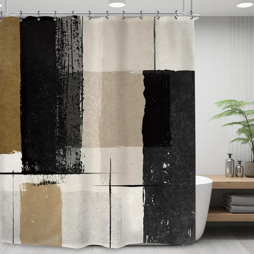 Vista 10 de Abstract Black Gray Geometric Bathroom Shower Curtain 60W by 71H Inch Modern Contemporary Neutral Minimalist Simple Triangle Polyester Fabric 12
