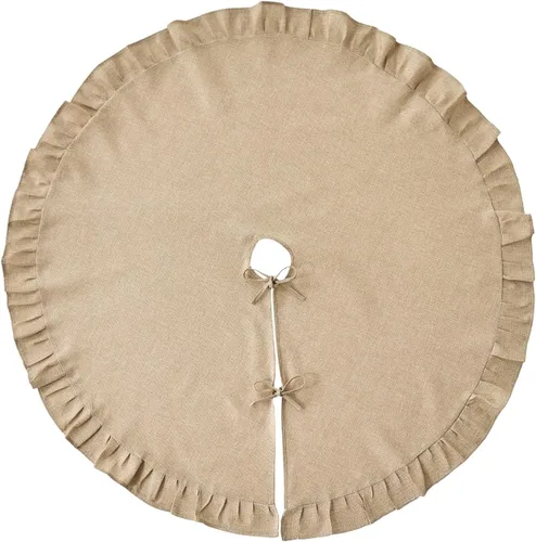 Vista 55 de ORTIGIA Falda blanca para árbol de Navidad de 48 pulgadas con POM POM, falda de árbol de Navidad de felpa suave de piel sintética blanca para árbol