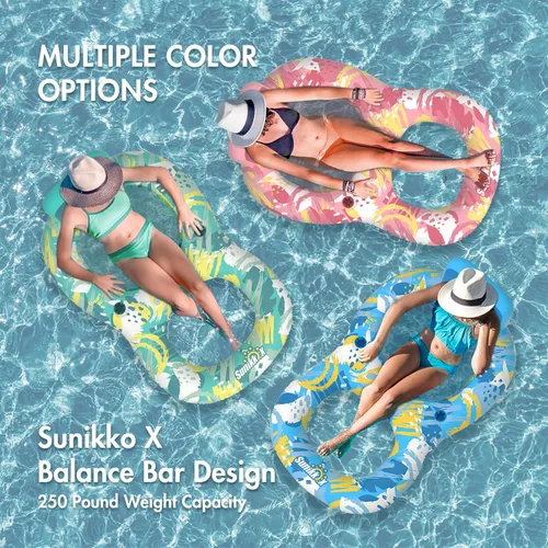 Vista 5 de Sunikko X Flotadores de piscina para adultos con respaldo y 2 portavasos, silla inflable de lujo, flotadores de silla de piscina divertidos