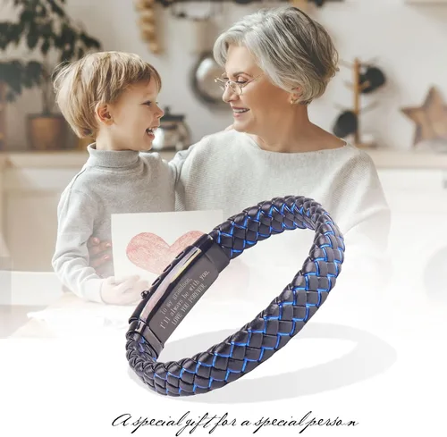 Vista 32 de Pulsera de cuero trenzado con texto en inglés «Love You Forever» para hombres y niños, pulsera inspiradora de acero inoxidable, pulsera de cuero