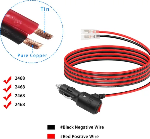 Vista 4 de GELRHONR Enchufe macho de repuesto para encendedor de cigarrillos de 12 voltios con cables y luz LED, cable de extensión de encendedor