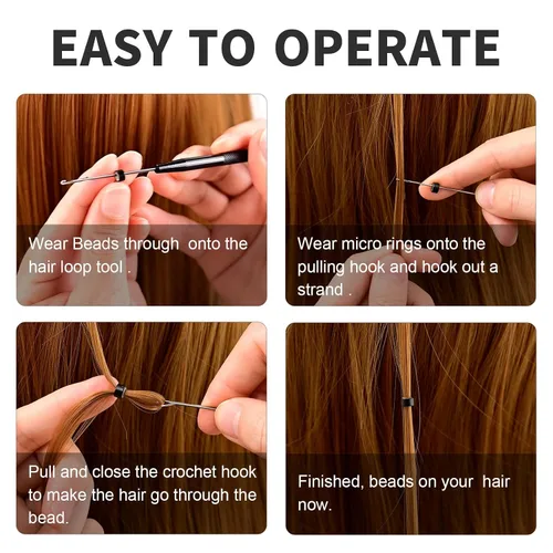 Vista 8 de NEWISHTOOL Kit de herramientas de extensión de cabello de acero inoxidable, gancho para tirar de aguja de bucle y enhebrador, dispositivo de cuentas