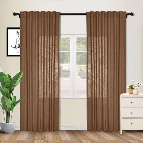 Vista 43 de cololeaf Cortinas de lino naturales de 63 pulgadas de largo, cortinas neutras con bolsillo para barra, pestaña trasera, oscurecimiento de la Aqua