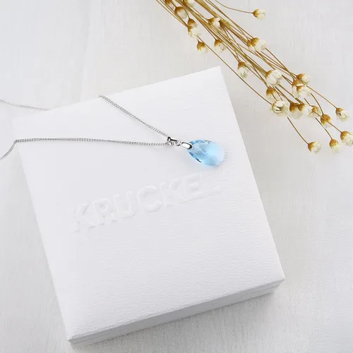 Vista 9 de KRUCKEL Collar con colgante de gota de agua de cristal Swarovski azul, chapado en oro blanco, ligero, hipoalergénico para mujeres, aniversario