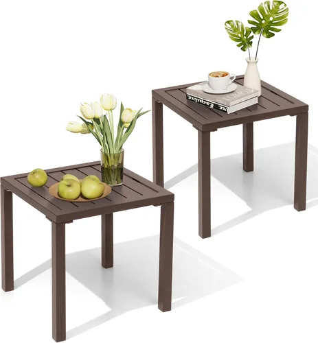 Vista 10 de Crestlive Products Mesa auxiliar de aluminio para exteriores, mesa lateral para silla de piscina, mesa de café pequeña y resistente a la intemperie