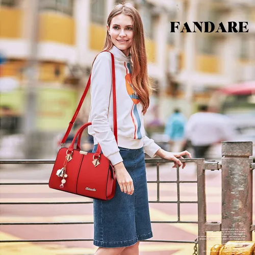 Vista 2 de FANDARE Elegante bolso de mujer Bolsos de hombro Mochilas Bolsa de viaje Bolso de mensajero Bolso de mensajero Bolsa impermeable de cuero PU, Vino