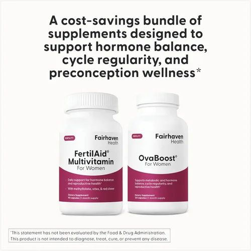 Vista 5 de FertilAid para mujeres y Ovaboost Combo, suplemento de fertilidad femenina y vitamina de fertilidad natural con mio-inositol, vitex y vitaminas
