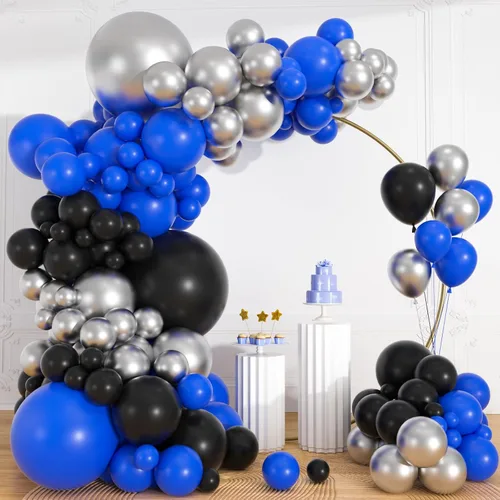 Vista 14 de Kit de arco de guirnalda de globos negros y dorados, 18, 12, 10, 5 pulgadas, globos de látex de confeti dorado metálico negro para decoraciones