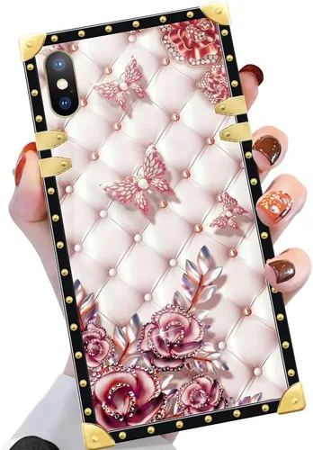 Vista 8 de Funda compatible con iPhone X/Xs, TPU suave de lujo y parte trasera de policarbonato duro para niñas y mujeres, funda protectora a prueba de golpes